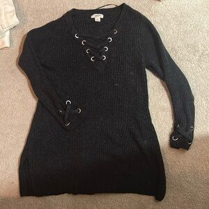 Cable & Gauge Women’s Gray Tie Up Sweater - Small oversided